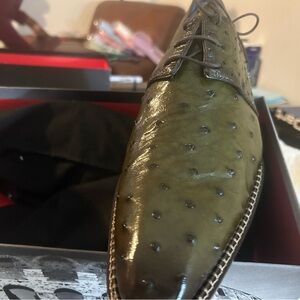 Mezlan Ostrich Olive Green Oxford Shoes